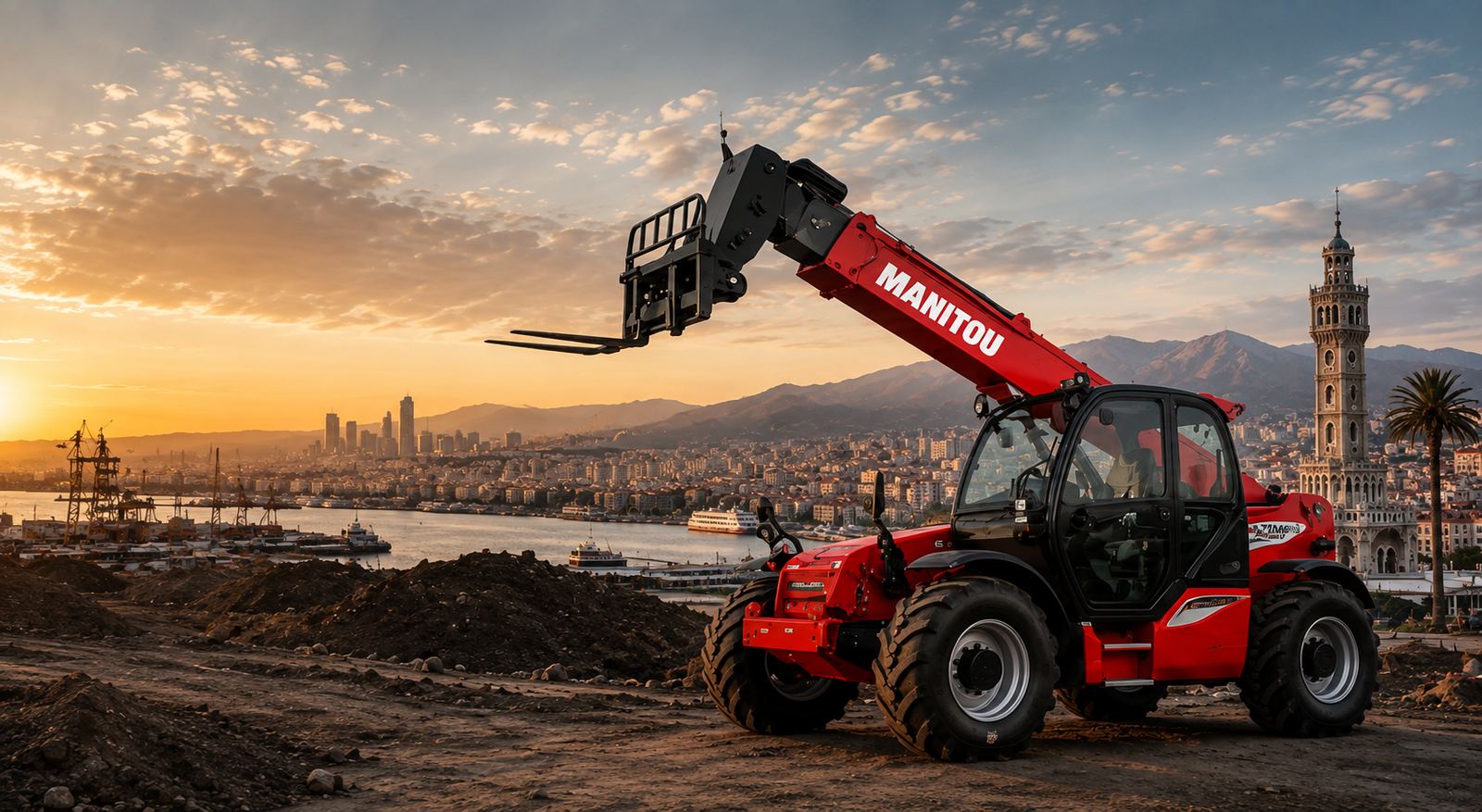 İzmir'de şantiyede çalışan Manitou teleskopik yükleyici